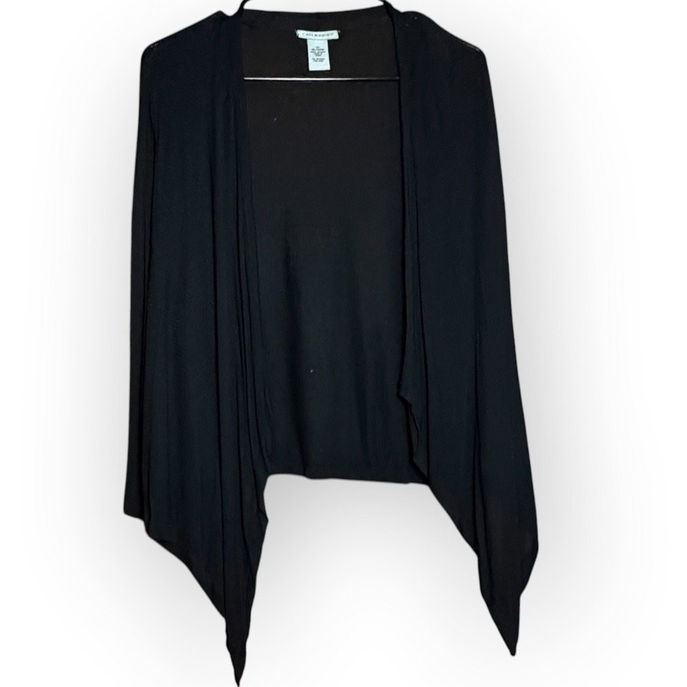 Catherines Black Open Front Cardigan Sharkbite Hem Viscose Knit Plus 1X 18/20W‎